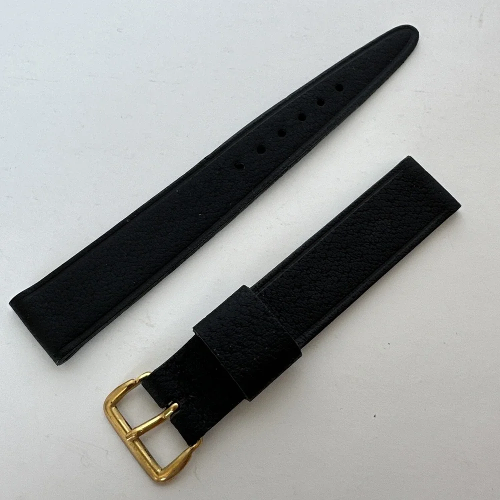 Kreisler Vintage Black Leather Watch Strap 5/8 Inch 16mm Gold Buckle Band